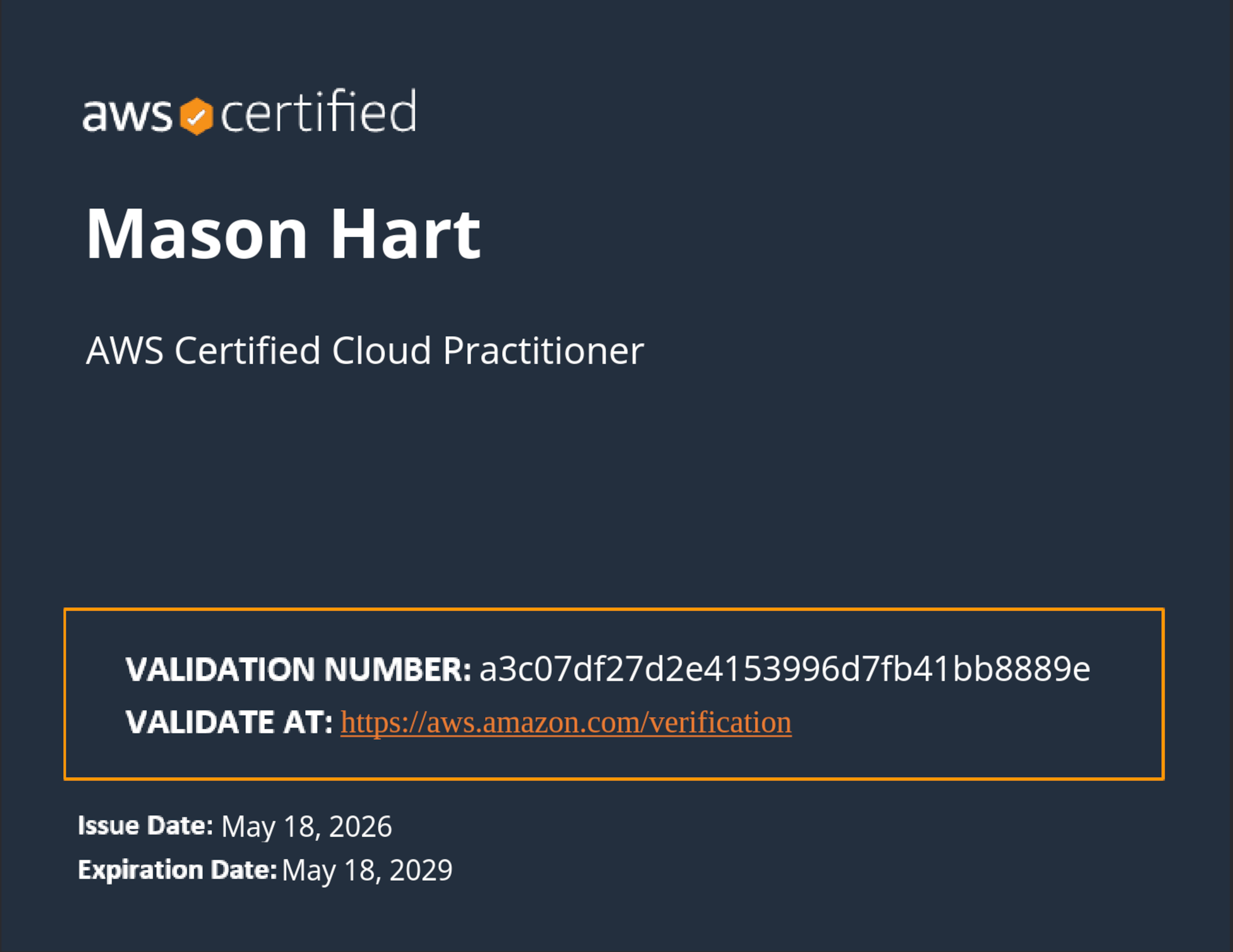 Amazon Web Services Certificate